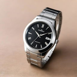 A high-quality image of a steel wristwatch