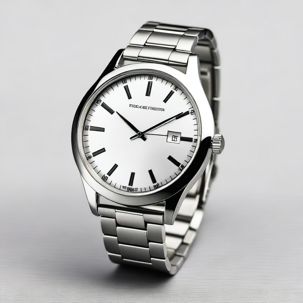 A high-quality image of a steel wristwatch