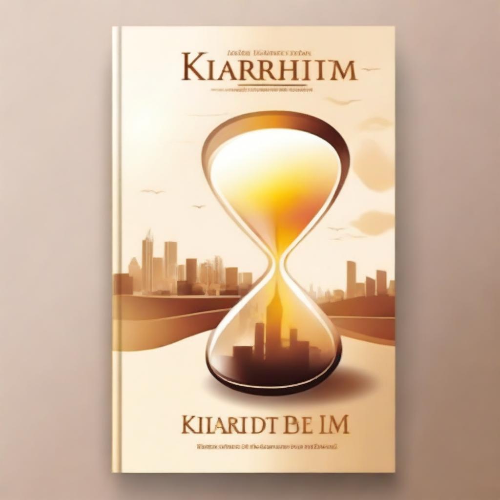 Create a book cover featuring an hourglass where the sun shines through in the morning