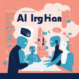 Design an illustrative book cover showcasing the impact of AI in higher education