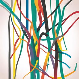 An illustrative and abstract depiction of electrical wires intertwined, with vibrant colors and dynamic lines