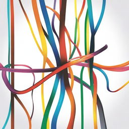 An illustrative and abstract depiction of electrical wires intertwined, with vibrant colors and dynamic lines