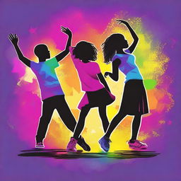 A dazzling and eye-catching t-shirt design featuring three children or adults dancing in unique styles