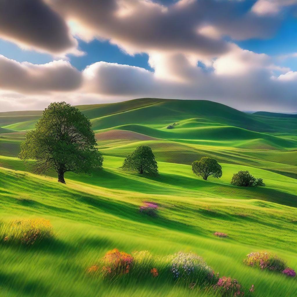 A beautiful hill shrouded by clouds in an idyllic landscape