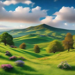 A beautiful hill shrouded by clouds in an idyllic landscape