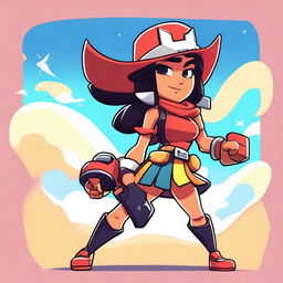 A dynamic and energetic female character named WindJam from the game Brawl Stars, set in the vibrant and action-packed world of Brawlywood