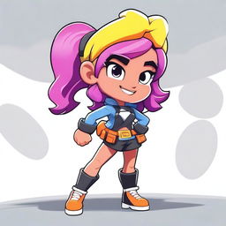 Create an image of a Brawl Stars girl character named Rebecca who is part of a stunt show