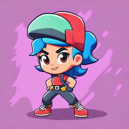 Create an image of a Brawl Stars girl character named Rebecca who is part of a stunt show