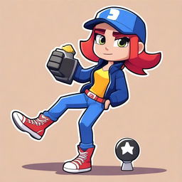 Create an image of a Brawl Stars girl character named Rebecca who is part of a stunt show