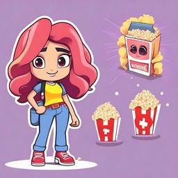 Create a Brawl Stars-style girl character named Zoe who is themed around a movie theater