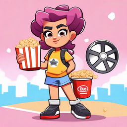 Create a Brawl Stars-style girl character named Zoe who is themed around a movie theater