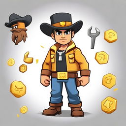 Create a Brawl Stars boy character named Danny who is part of the Goldarm Gang