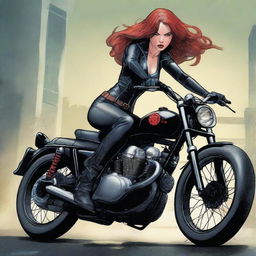 A detailed illustration of Black Widow wearing lingerie while riding a Super 73 bike