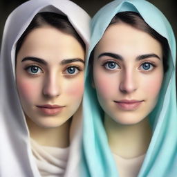 Create an image of a 19-year-old Lebanese girl with fair skin, blue eyes, and a prominent nose