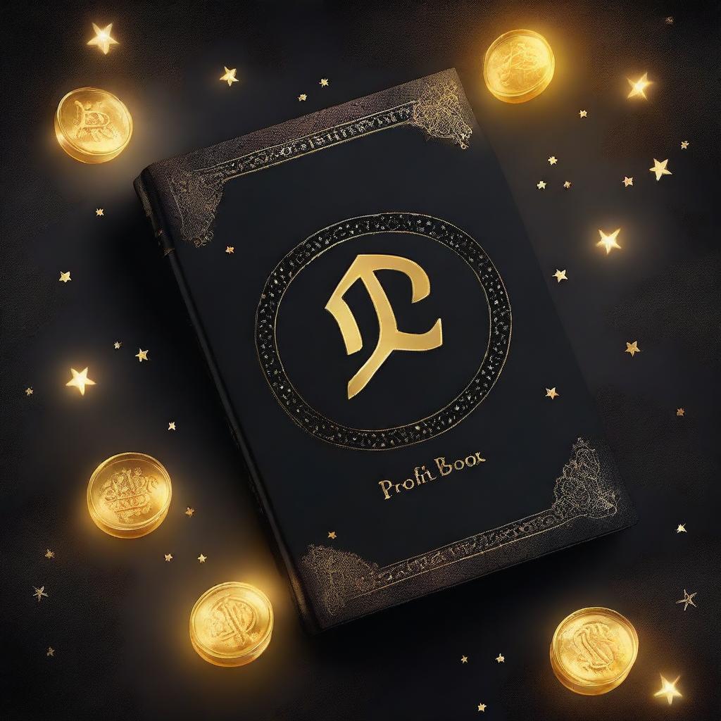 A black magic book cover with the title 'Profit Book' and a golden money symbol