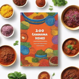 Design a vibrant and colorful book cover for a cookbook titled '20 Ghanaian Dishes'