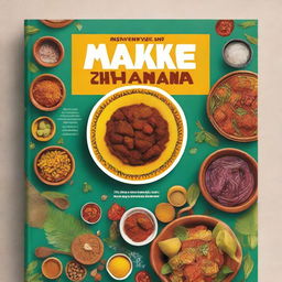 Design a vibrant and eye-catching book cover for a cookbook titled 'Make 20 Ghanaian Dishes'