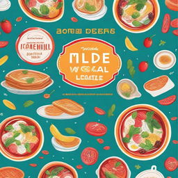 Design a vibrant and eye-catching book cover for a cookbook titled 'Make 20 Local Dishes'