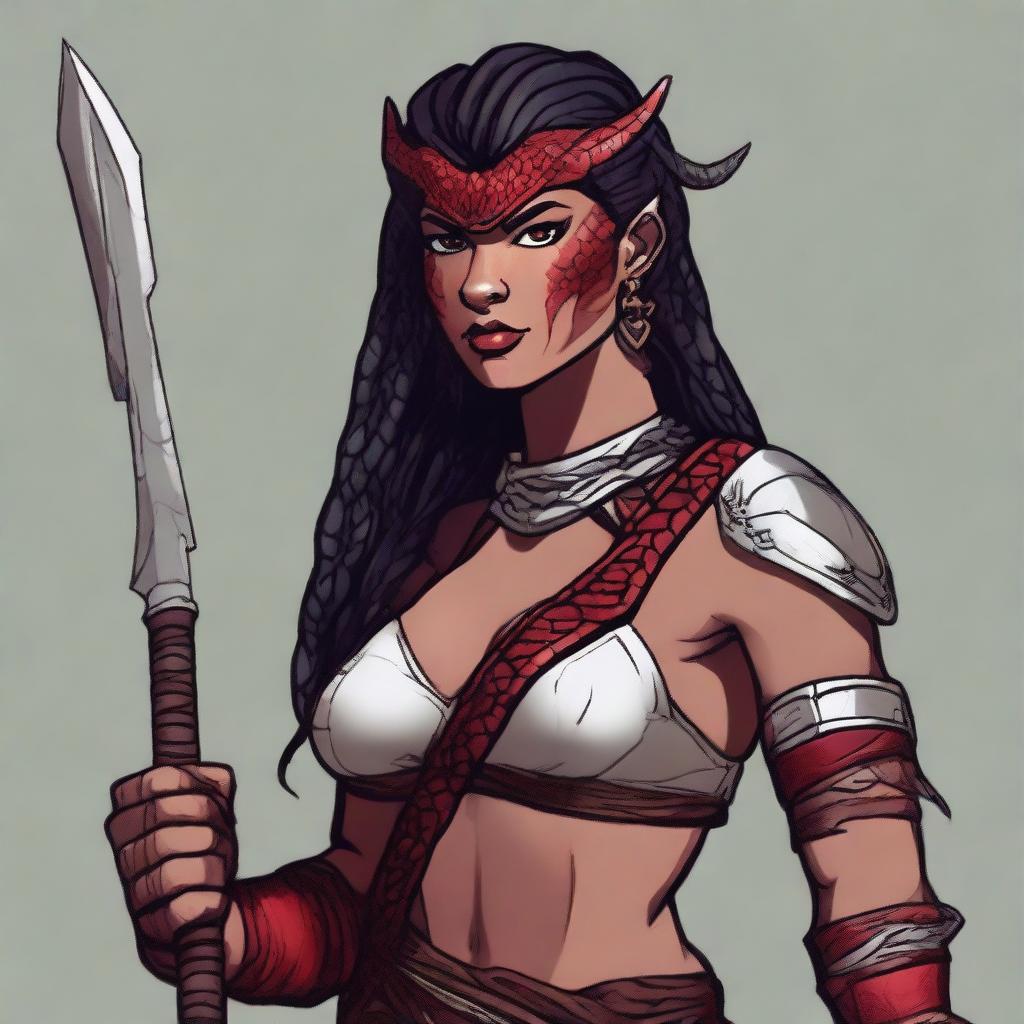 Create a portrait of a Saurian barbarian woman