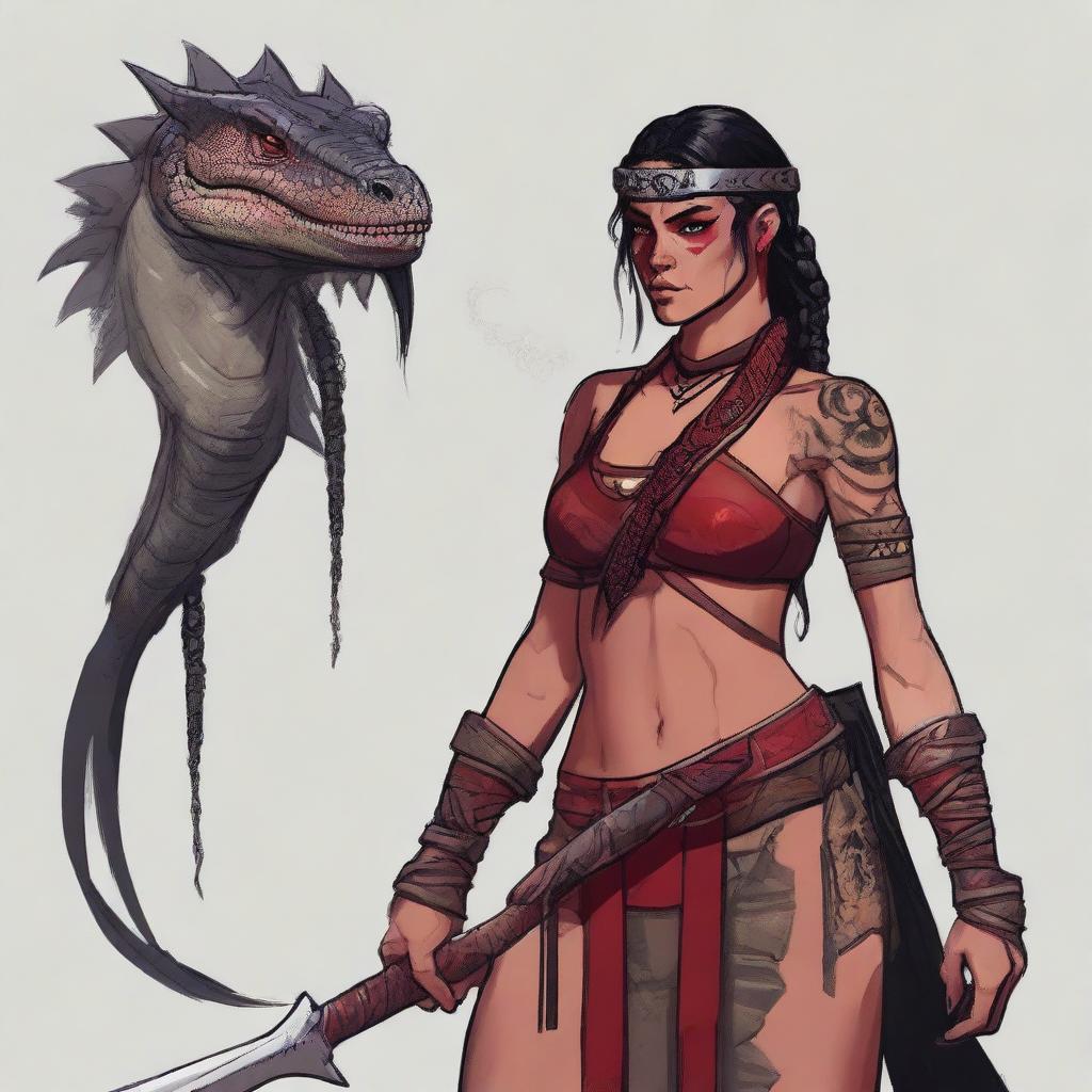 Create a portrait of a Saurian barbarian woman