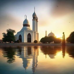 A serene and peaceful scene depicting a place of worship, such as a church, mosque, or temple, with people engaging in prayer and reflection