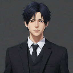 Generate a character styled after Kento Nanami from Jujutsu Kaisen, featuring a black suit and black hair.