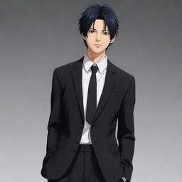 Generate a character styled after Kento Nanami from Jujutsu Kaisen, featuring a black suit and black hair.