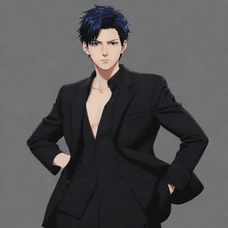 Generate a character styled after Kento Nanami from Jujutsu Kaisen, featuring a black suit and black hair.