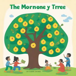 Create a cover for a book named 'The Money Tree' which has 100+ activities for Indian children to introduce them to personal financing