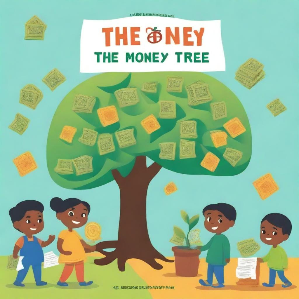 Create a cover for a book named 'The Money Tree' which has 100+ activities for children to introduce them to personal financing