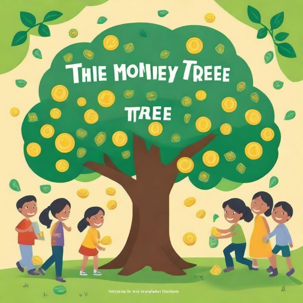 Create a cover for a book named 'The Money Tree' which has 100+ activities for children to introduce them to personal financing