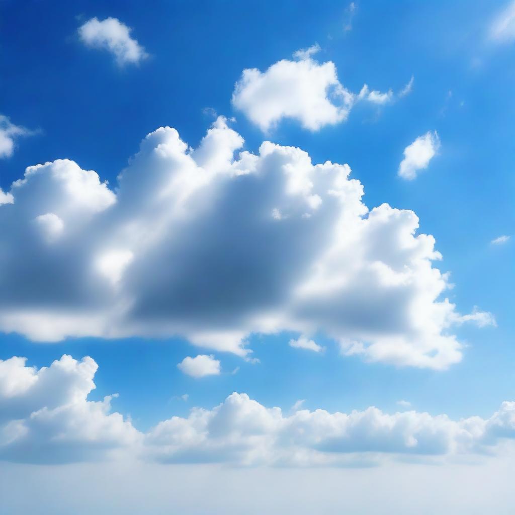 A serene blue sky with fluffy white clouds scattered across it