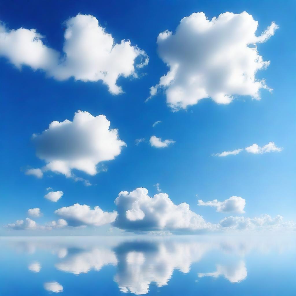 A serene blue sky with fluffy white clouds scattered across it