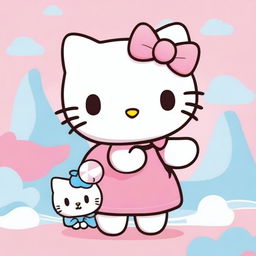 Create an image of Hello Kitty holding a cute shark plushie