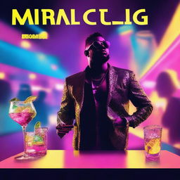 A vibrant music cover featuring a glass of gin in the foreground, with a lively club scene in the background