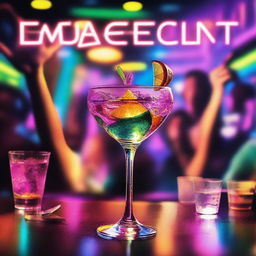 A vibrant music cover featuring a glass of gin in the foreground, with a lively club scene in the background