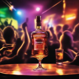 A dynamic music album cover featuring a glass of Hennessy being poured from a bottle in the foreground