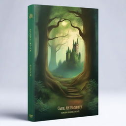 Create a captivating book cover featuring a mystical forest with a hidden path leading to an ancient castle