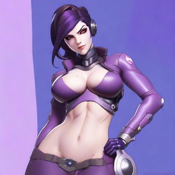 Create an image featuring Widowmaker from Overwatch, focusing on her showing her bellybutton