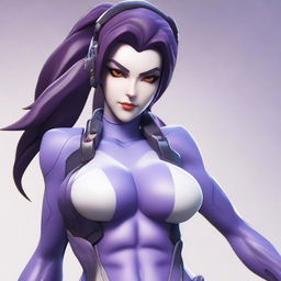 Create an image featuring Widowmaker from Overwatch, focusing on her showing her bellybutton