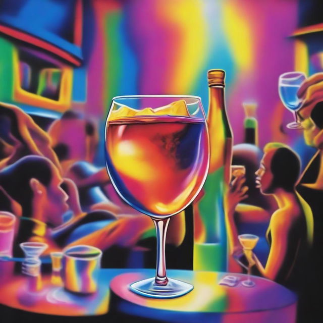 A vibrant music album cover featuring an artfully painted hand serving a glass of colorful liquor