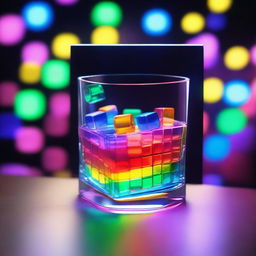 A 3D art music album cover featuring a hand holding a full glass with colorful liquor and glow-in-the-dark cubes, raised up to cheer