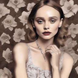 A detailed portrait of Lily-Rose Depp, capturing her elegant and sophisticated demeanor