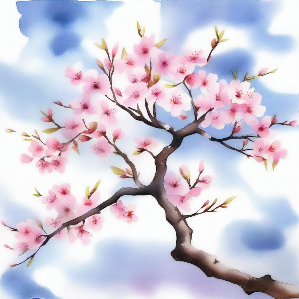 A beautiful watercolor painting of a cherry blossom tree in full bloom