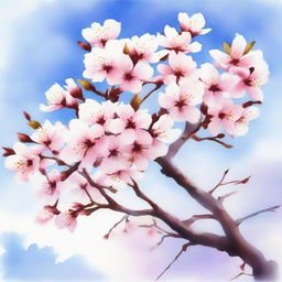 A beautiful watercolor painting of a cherry blossom tree in full bloom