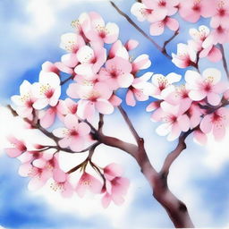 A beautiful watercolor painting of a cherry blossom tree in full bloom