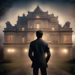 A movie poster for 'The Inheritance Games' featuring a grand, luxurious mansion in the background, shrouded in mist