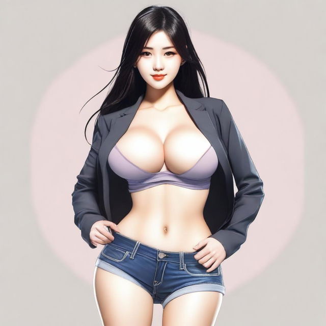 A depiction of an attractive Asian girl with a slim waist and large breasts