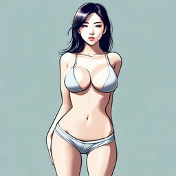 A depiction of an attractive Asian girl with a slim waist and large breasts