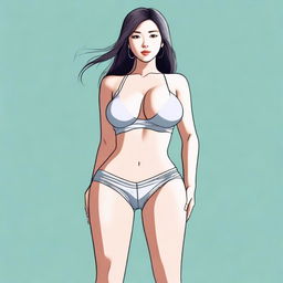 A depiction of an attractive Asian girl with a slim waist and large breasts